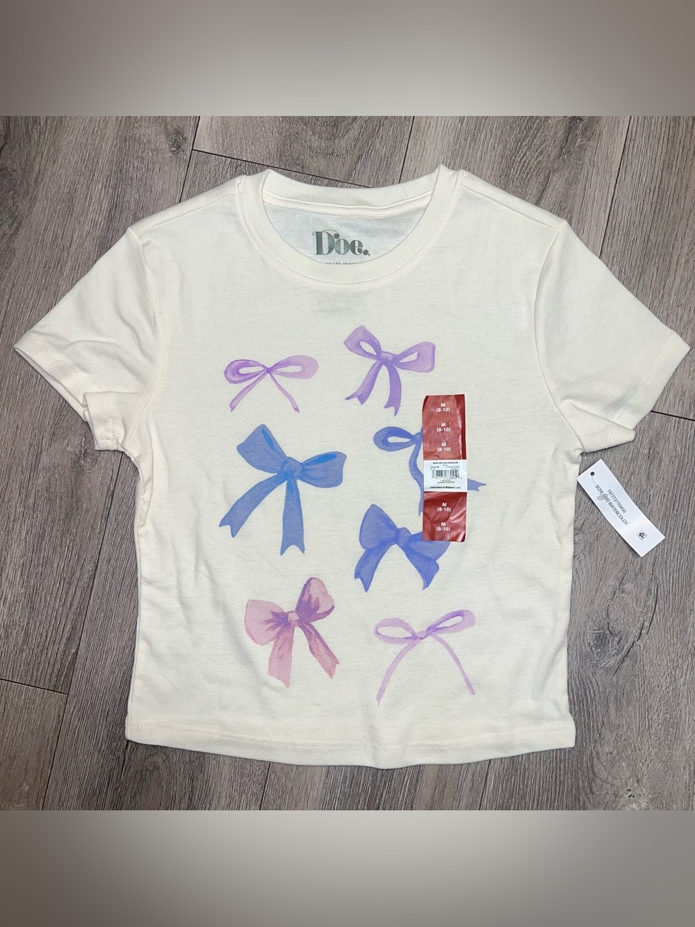Doe Women's Bow Shirt Cropped Ivory Multi Colored Bows NWT Size Med 8-10